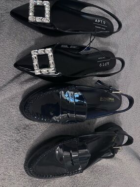 Apt. 9 Black Patent Slingback Flats with Crystal Buckle